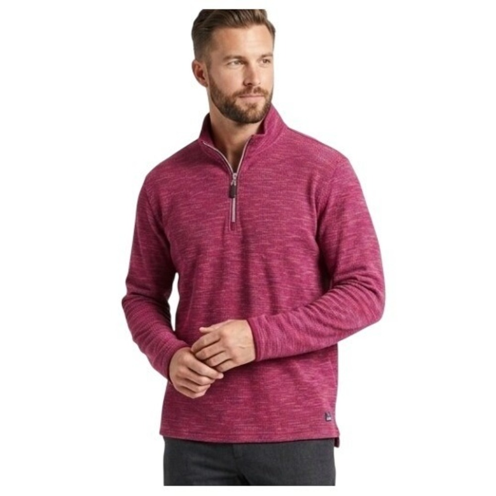 Robert Graham Sweater Men's L Pink Waffle Knit 1/4 Zip Mock Neck Pullover Casual